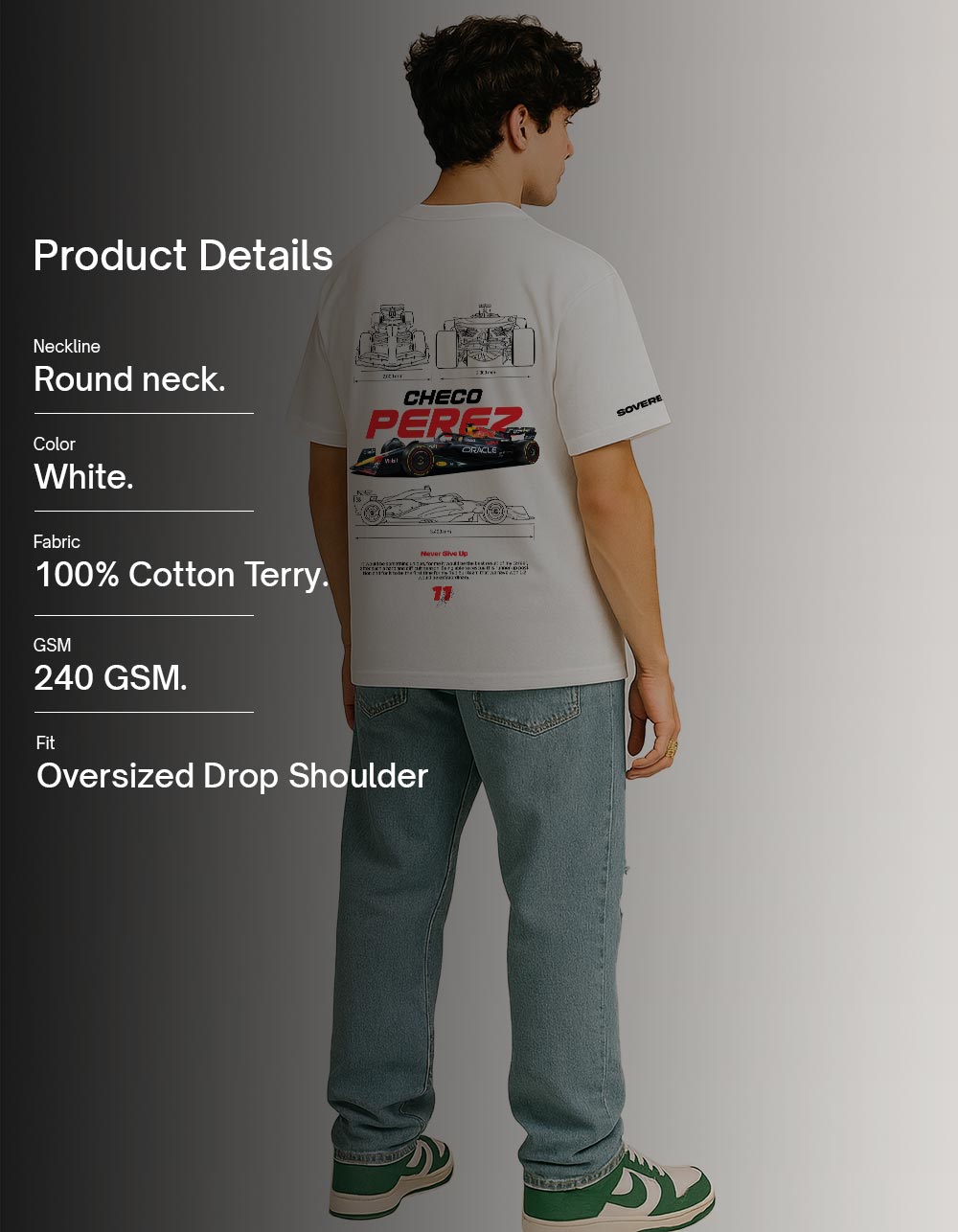 F1 Checo Perez White Oversized T-shirt