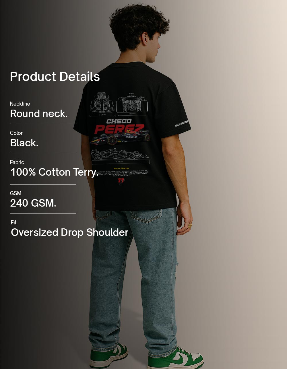 F1 Checo Perez Black Oversized T-shirt