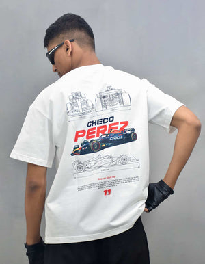 F1 Checo Perez White Oversized T-shirt