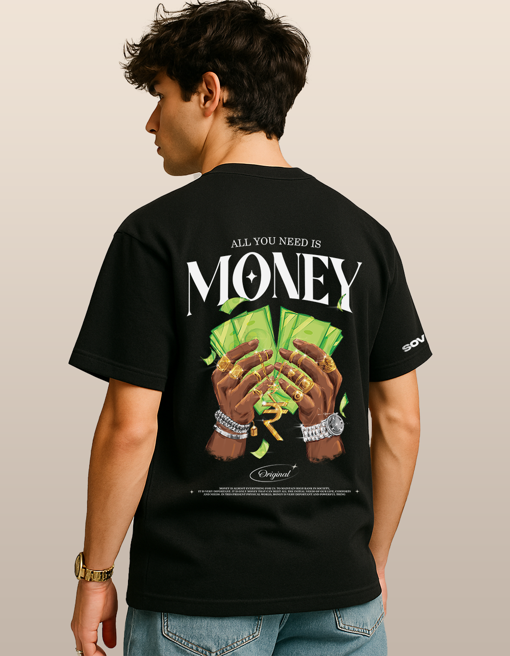 Money Black Oversized T-shirt