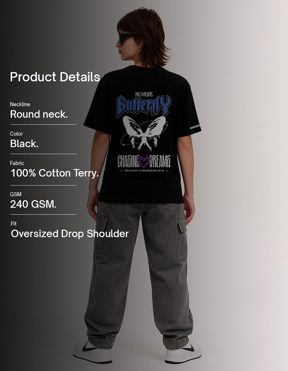 No More Butterfly Black Oversized T-shirt